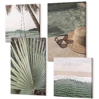 Tablouri canvas set 4 piese Vacanță pe plajă cu leagăn de frunze de palmier