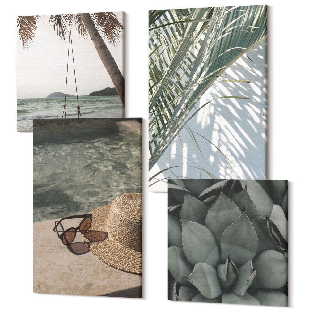 Tablou 4 piese Plante tropicale și accente de vacanță de vară