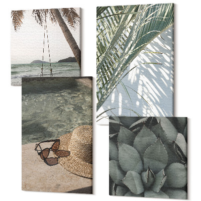 Tablou 4 piese Plante tropicale și accente de vacanță de vară