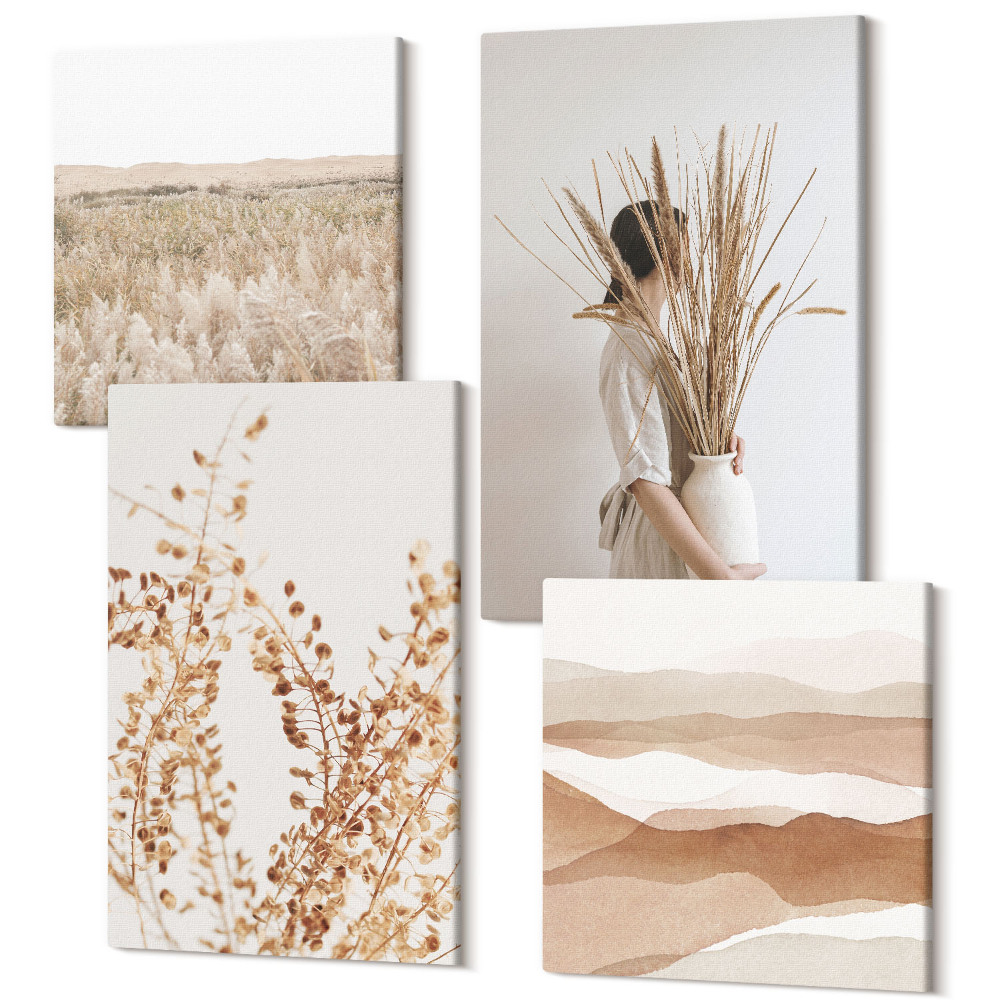 Tablou 4 piese Motive vegetale abstract stil rustic boho