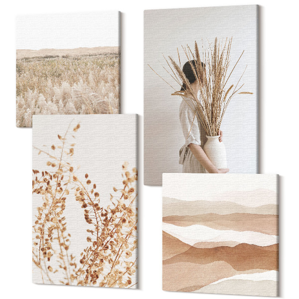 Tablou 4 piese Motive vegetale abstract stil rustic boho