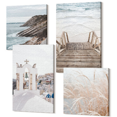 Tablou 4 piese Vederi la mare și arhitectura Santorini spre cer