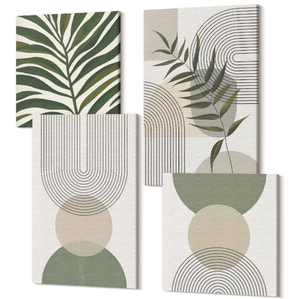 Tablouri canvas set 4 piese Forme abstracte și frunze în stil boho