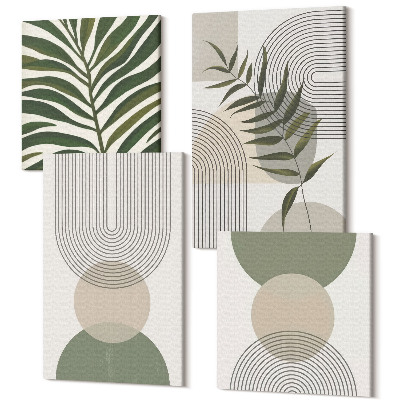 Tablouri canvas set 4 piese Forme abstracte și frunze în stil boho