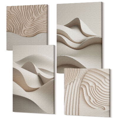 Tablouri canvas set 4 piese Valuri și structuri abstracte în nuanțe de bej