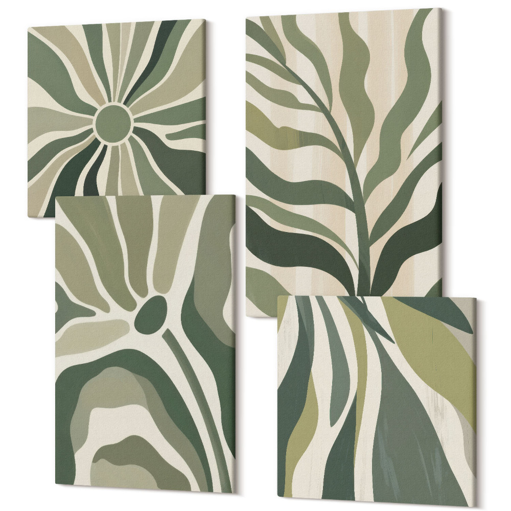 Tablouri multicanvas 4 piese Ilustrații cu frunze pictate în nuanțe de verde