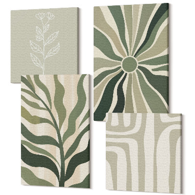 Tablou 4 piese Modele de plante în nuanțe de minimalism verde