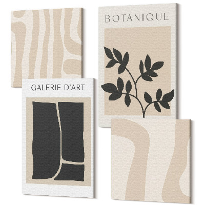 Tablou 4 piese Forme abstracte și motive vegetale în tonuri neutre