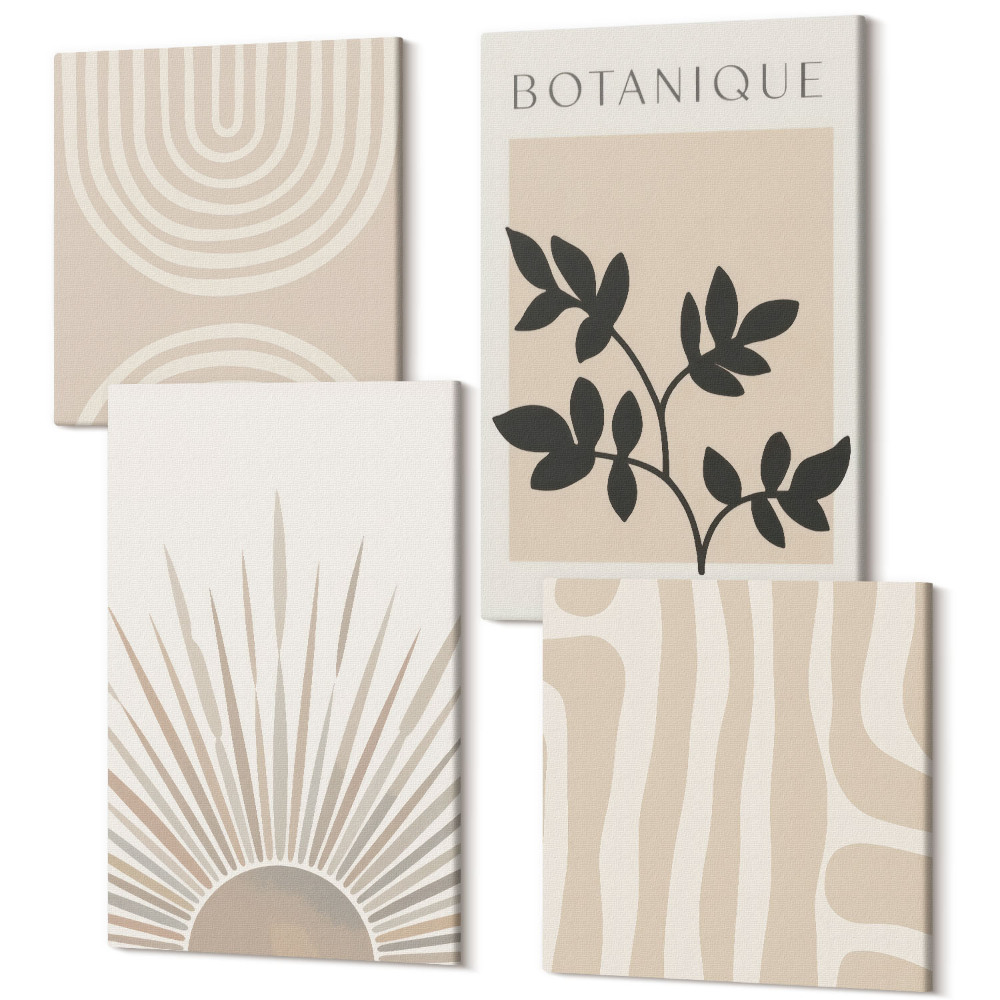 Tablouri multicanvas 4 piese Modele abstracte cu accente florale în tonuri neutre