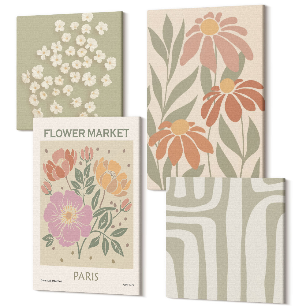 Tablouri multicanvas 4 piese Poster cu motive botanice Minimalism Paris