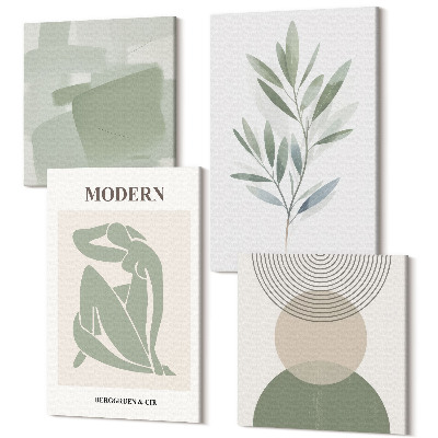 Tablouri multicanvas 4 piese Grafică elegantă cu forme și plante abstracte