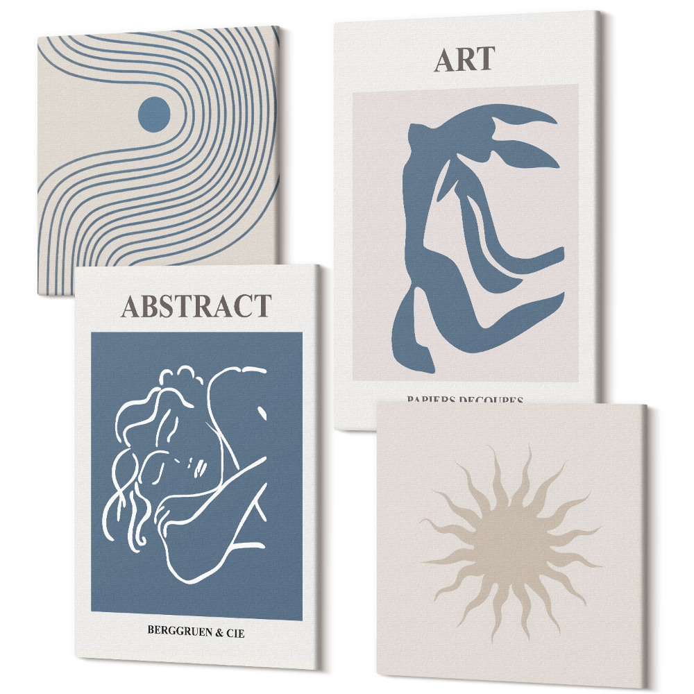 Tablouri canvas set 4 piese Modelele abstracte elegante ale lui Matisse, cu figuri și flori