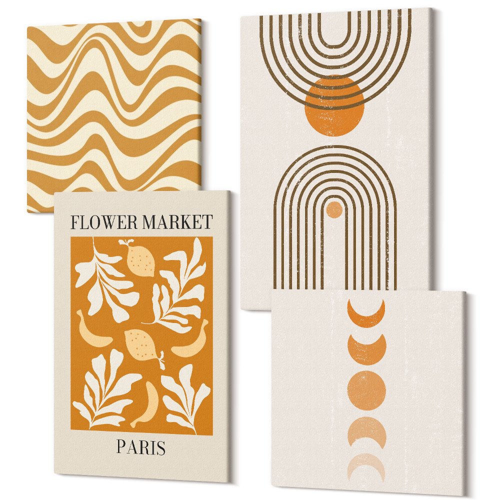 Tablouri multicanvas 4 piese Afișe de modă cu modele florale și geometrice