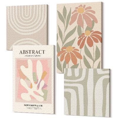 Tablou 4 piese Forme abstracte cu motive vegetale în pasteluri