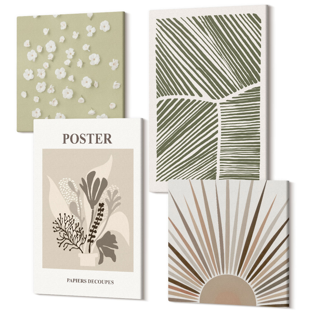 Tablou 4 piese Motive vegetale în culori și modele discrete