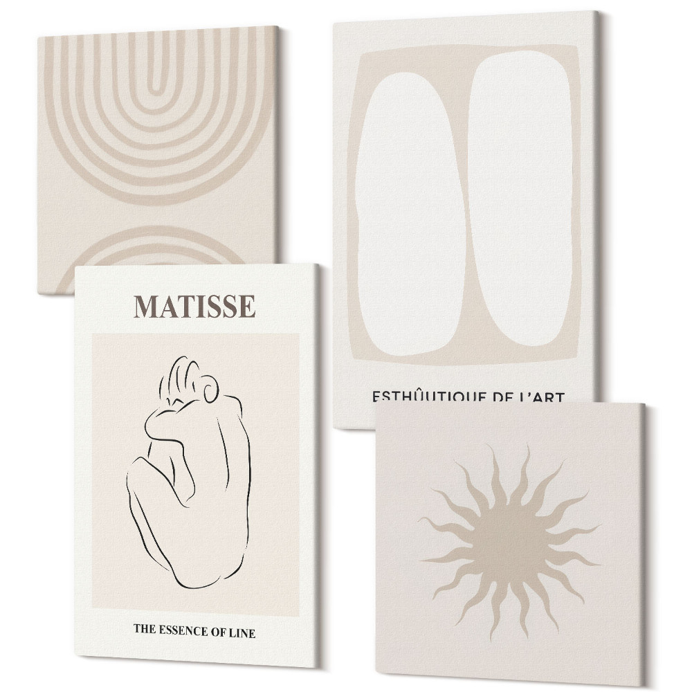 Tablouri multicanvas 4 piese Linii elegante și forme minimaliste în tonuri neutre