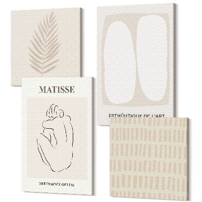 Tablou 4 piese Linii și forme în nuanțe de bej și alb