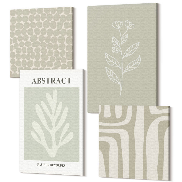 Tablouri canvas set 4 piese Modele abstracte de plante în culori discrete