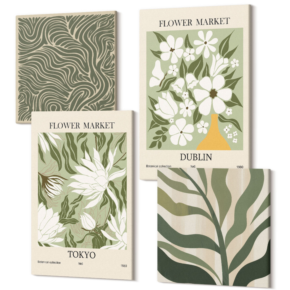 Tablouri multicanvas 4 piese Modele de plante, decoratiuni botanice, stil boho