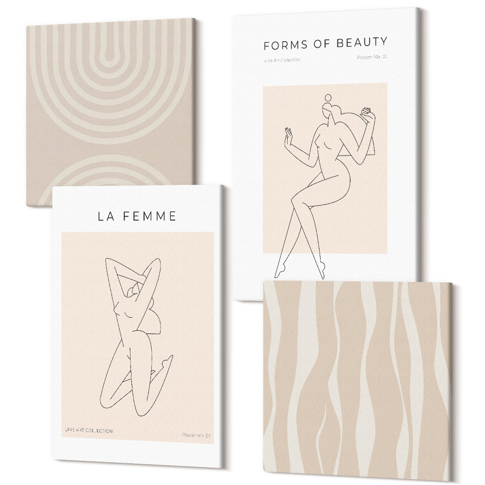 Tablou 4 piese O colecție de forme minimaliste și forme naturale