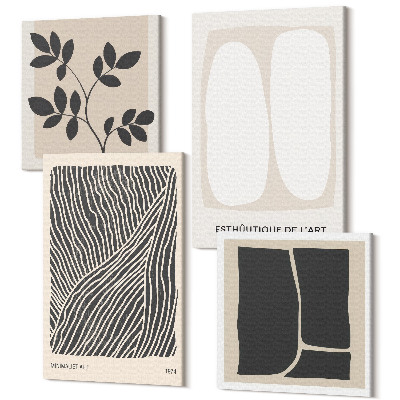 Tablouri multicanvas 4 piese Modele florale și linii minimaliste în culori neutre