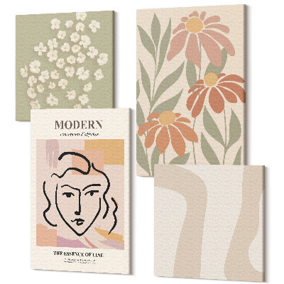 Tablouri canvas set 4 piese Femeie într-un stil modern cu modele abstracte
