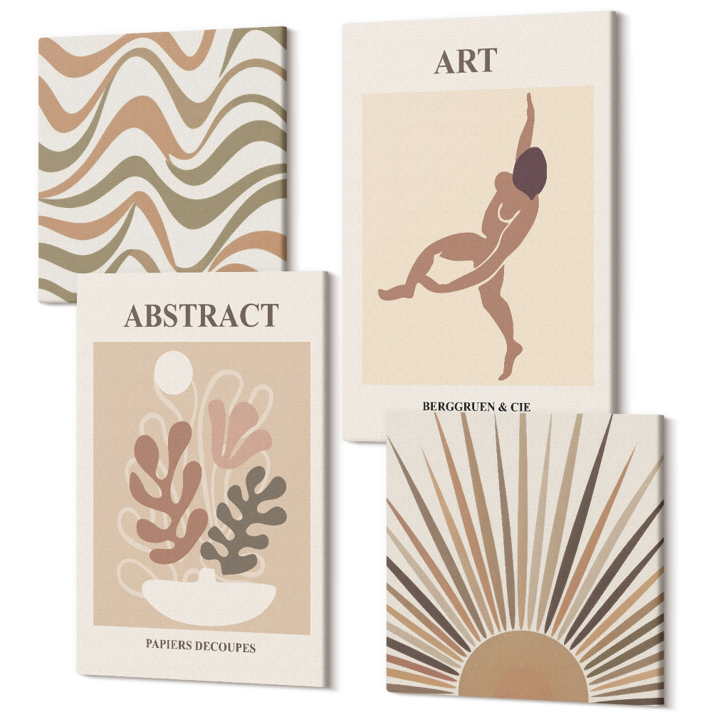 Tablou 4 piese Matisse boho forme și modele abstracte