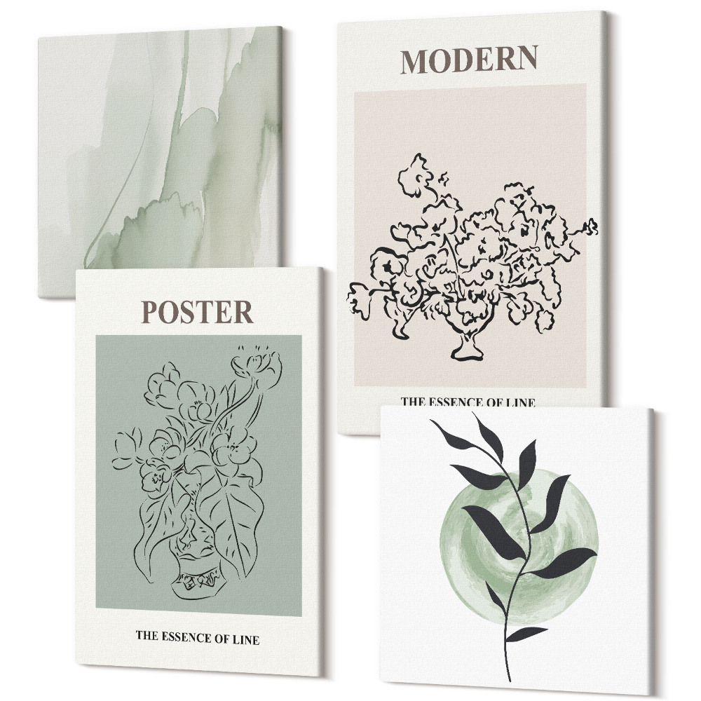 Tablouri canvas set 4 piese Flori într-o vază într-un stil modern și minimalist