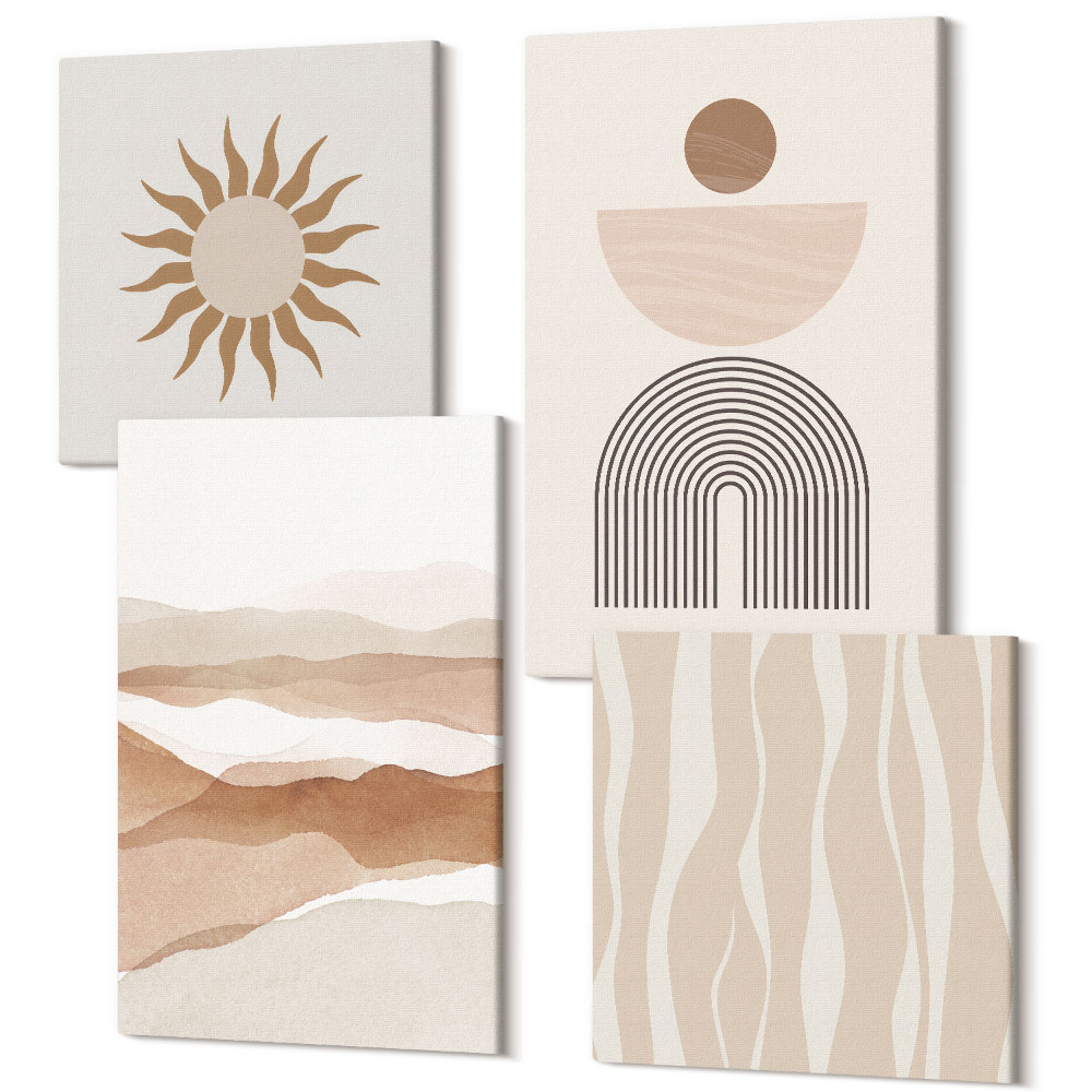 Tablou 4 piese Peisaj abstract, forme naturale și geometrie