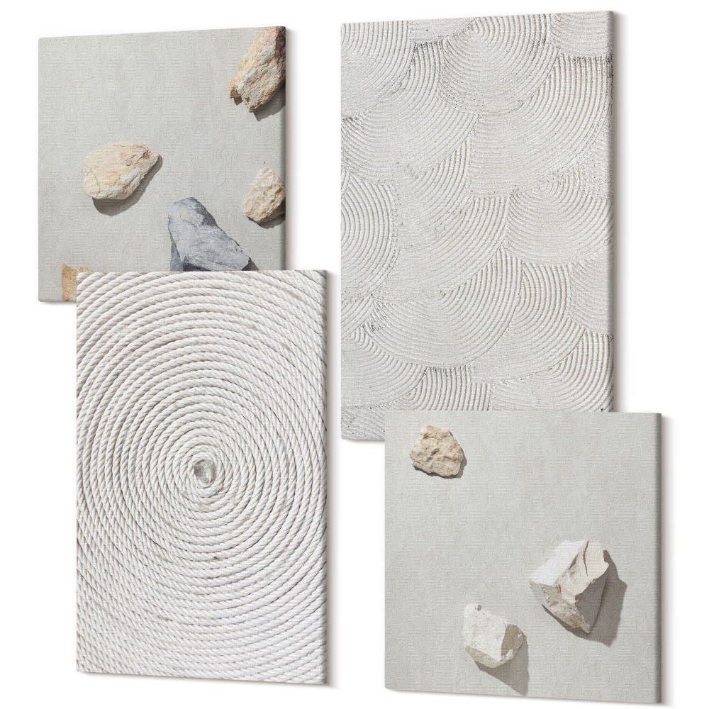Tablouri canvas set 4 piese Carton geometric și pietre pe nisip modele moderne