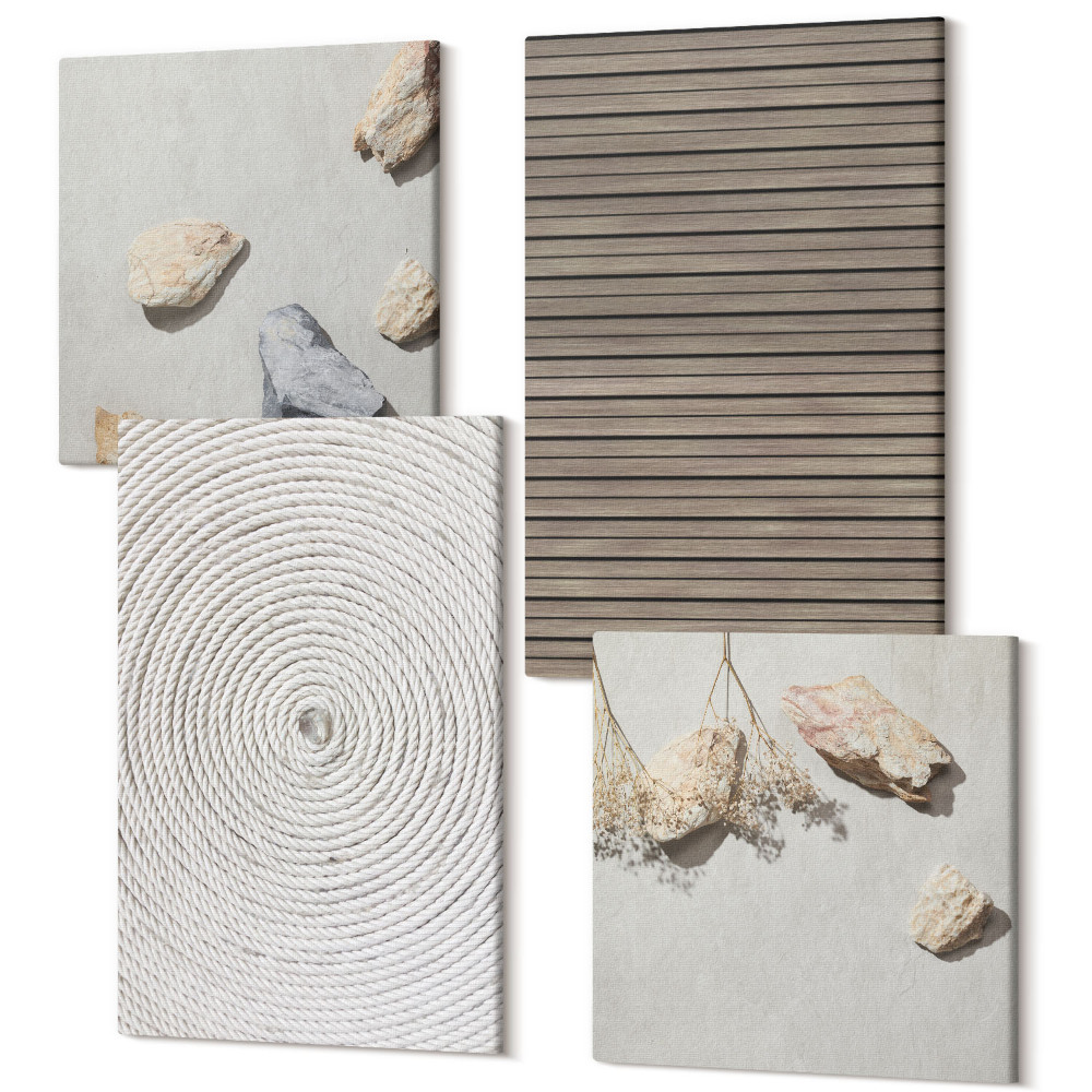 Tablouri canvas set 4 piese Texturi naturale lemn pietre funie