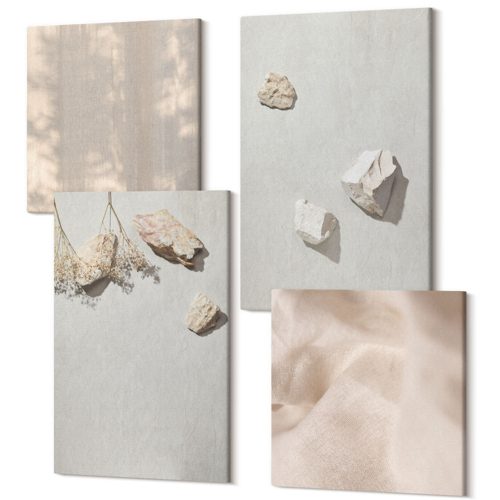 Tablou 4 piese Pietre de plaja Boho decoratiuni minimaliste