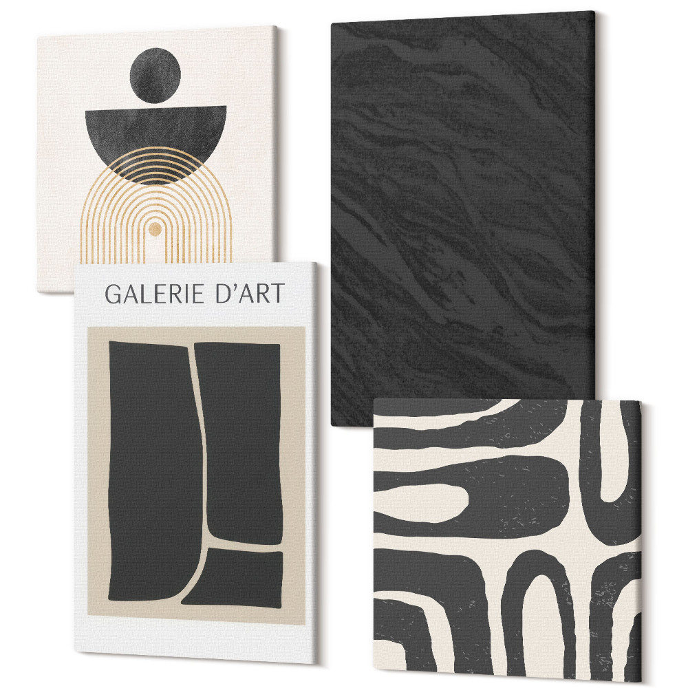 Tablouri canvas set 4 piese Forme abstracte și marmură întunecată