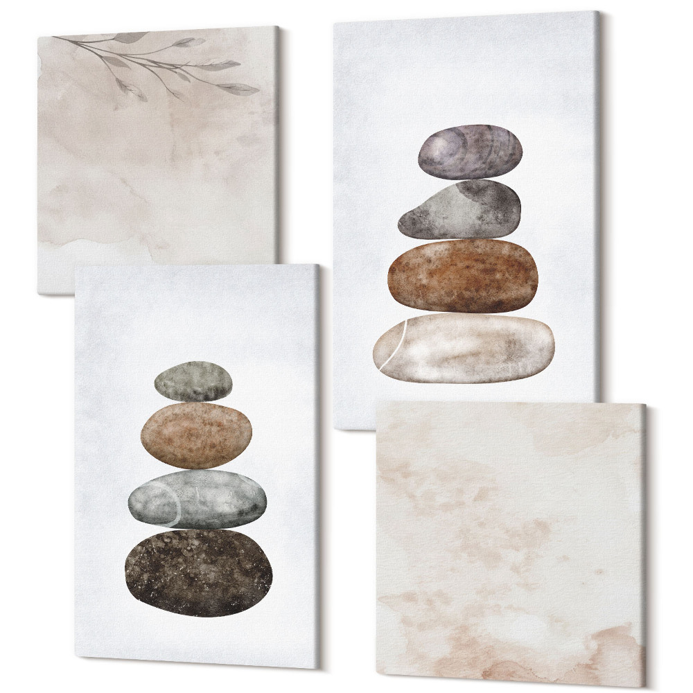 Tablou 4 piese Stive de pietre pictură boho minimalistă