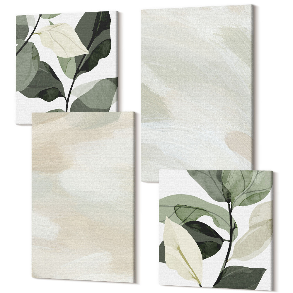 Tablouri canvas set 4 piese Vopsele abstracte strălucitoare pe pânză, stil boho delicat