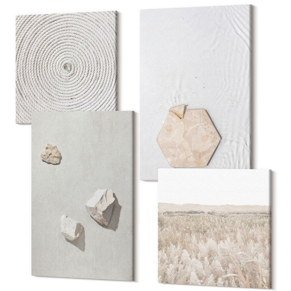 Tablouri multicanvas 4 piese Texturi ușoare pe nisip, stil boho delicat