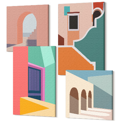 Tablou 4 piese Ilustrații colorate ale orașului într-un stil modern