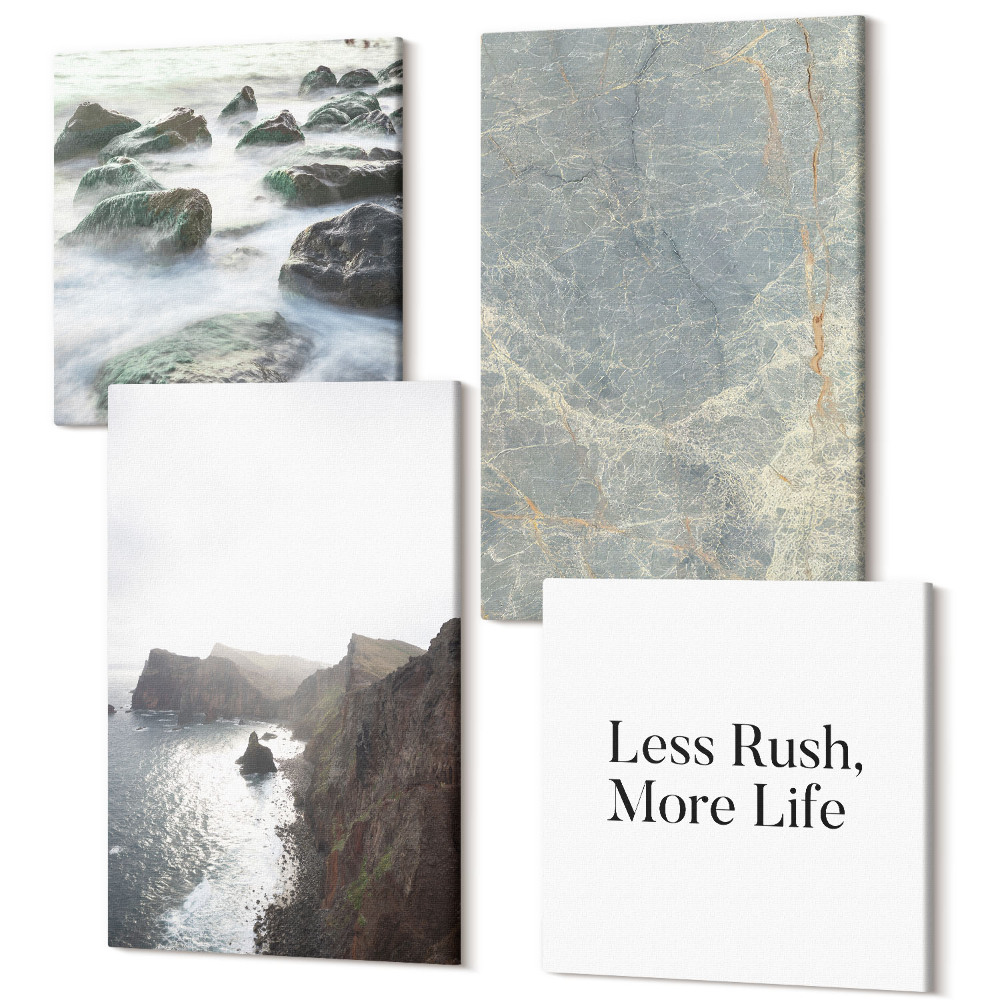 Tablouri canvas set 4 piese Inscripție în marmură verde și vederi melancolice