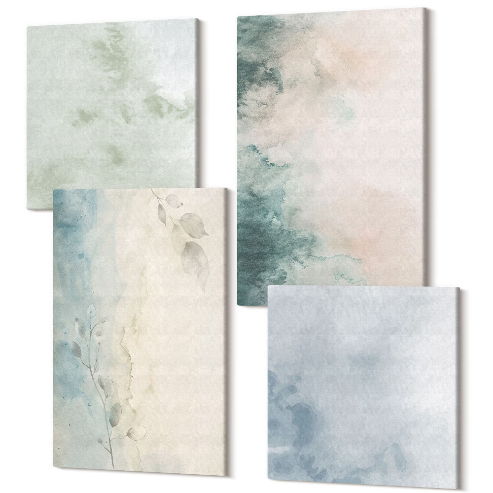 Tablouri multicanvas 4 piese Picturi acuarele pe panza, stil minimalist