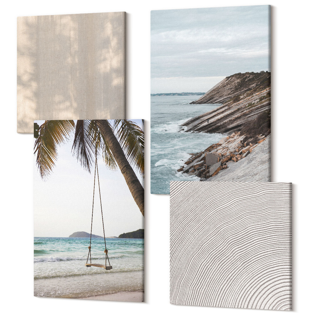 Tablouri multicanvas 4 piese Nisip de vară și vederi pe malul mării peisaje de vară