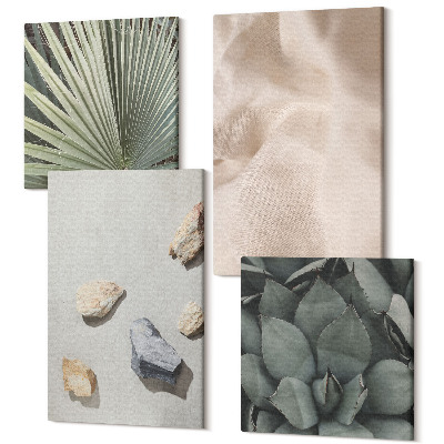 Tablouri canvas set 4 piese Pietre, lemn, stofa, diverse texturi