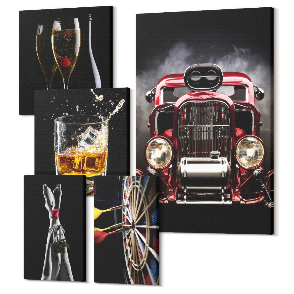 Tablou din 5 piese Teme retro elegante cu mașini și băuturi