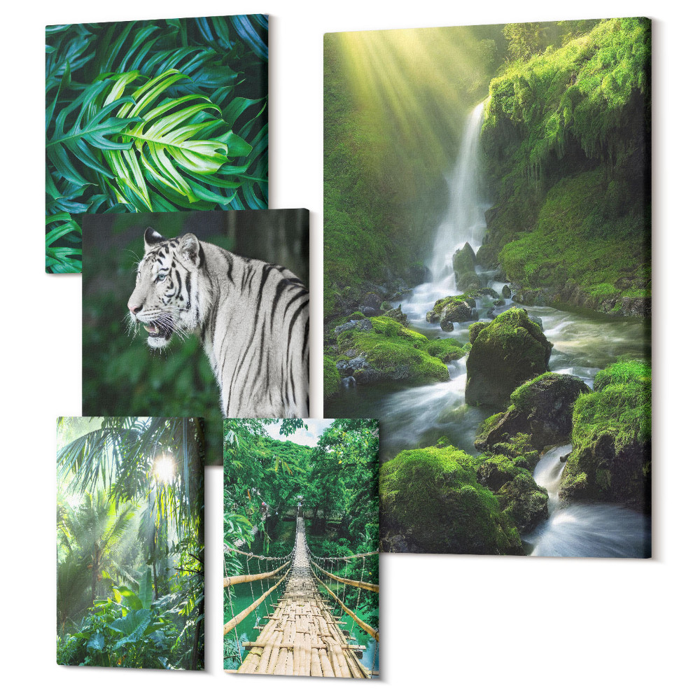 Set tablouri 5 piese Peisaje tropicale cu animale sălbatice și animale