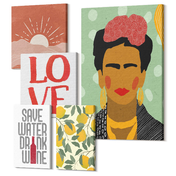 Tablou din 5 piese Stil boho cu un motiv floral și o figură feminină