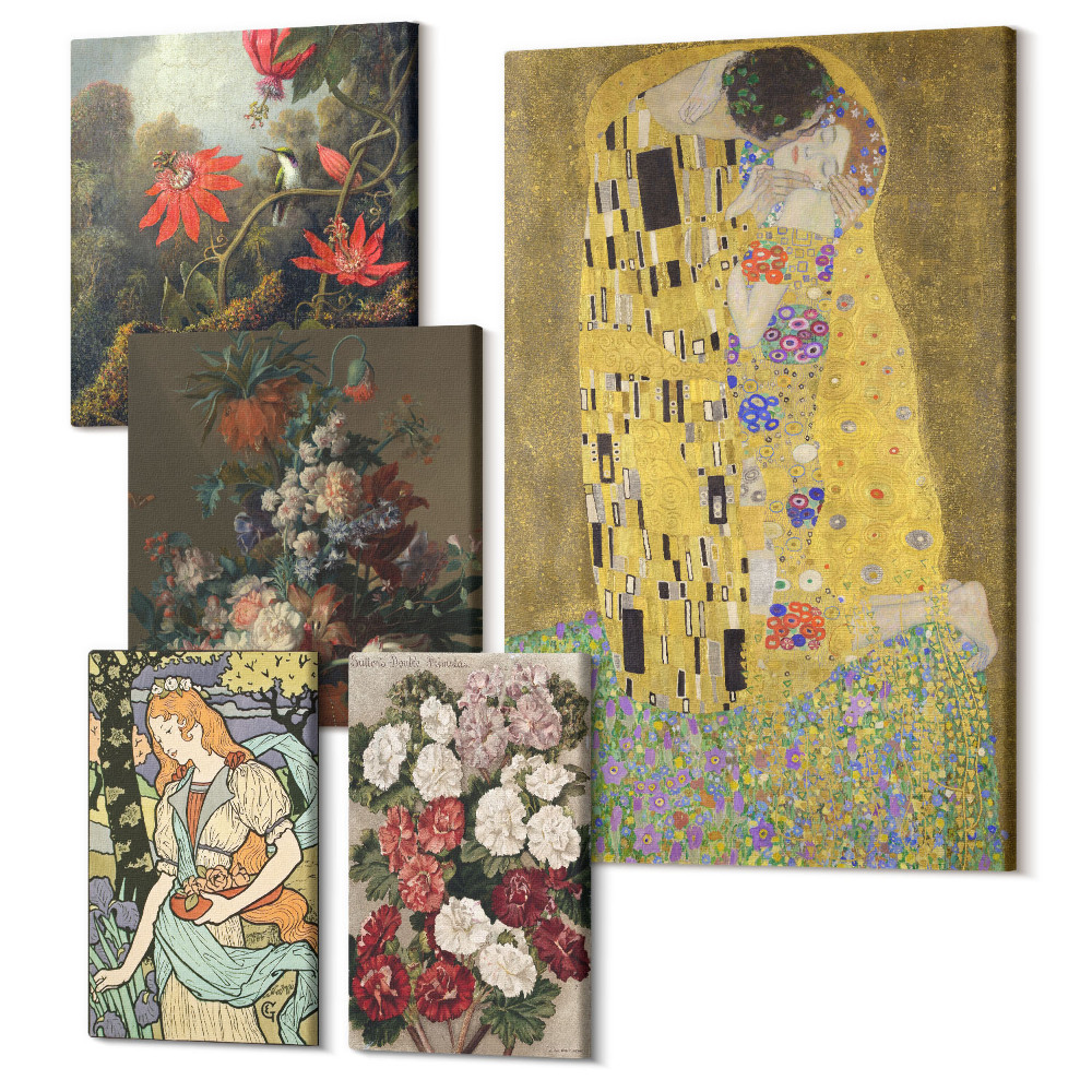 Set tablouri 5 piese Compoziții florale și scene romantice în artă