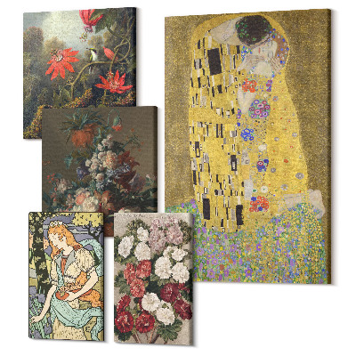 Set tablouri 5 piese Compoziții florale și scene romantice în artă