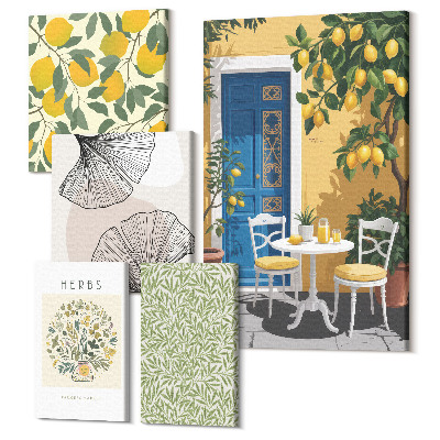 Tablouri canvas set 5 piese Accente elegante în motive de plante și fructe