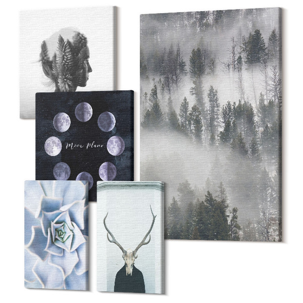 Set tablouri 5 piese Motive naturale forestiere și fenomene cosmice