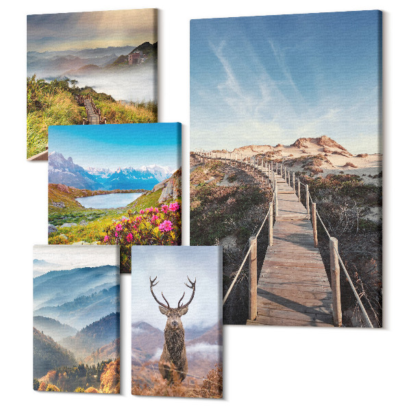 Set tablouri 5 piese Peisaje naturale montane și forestiere cu faună sălbatică