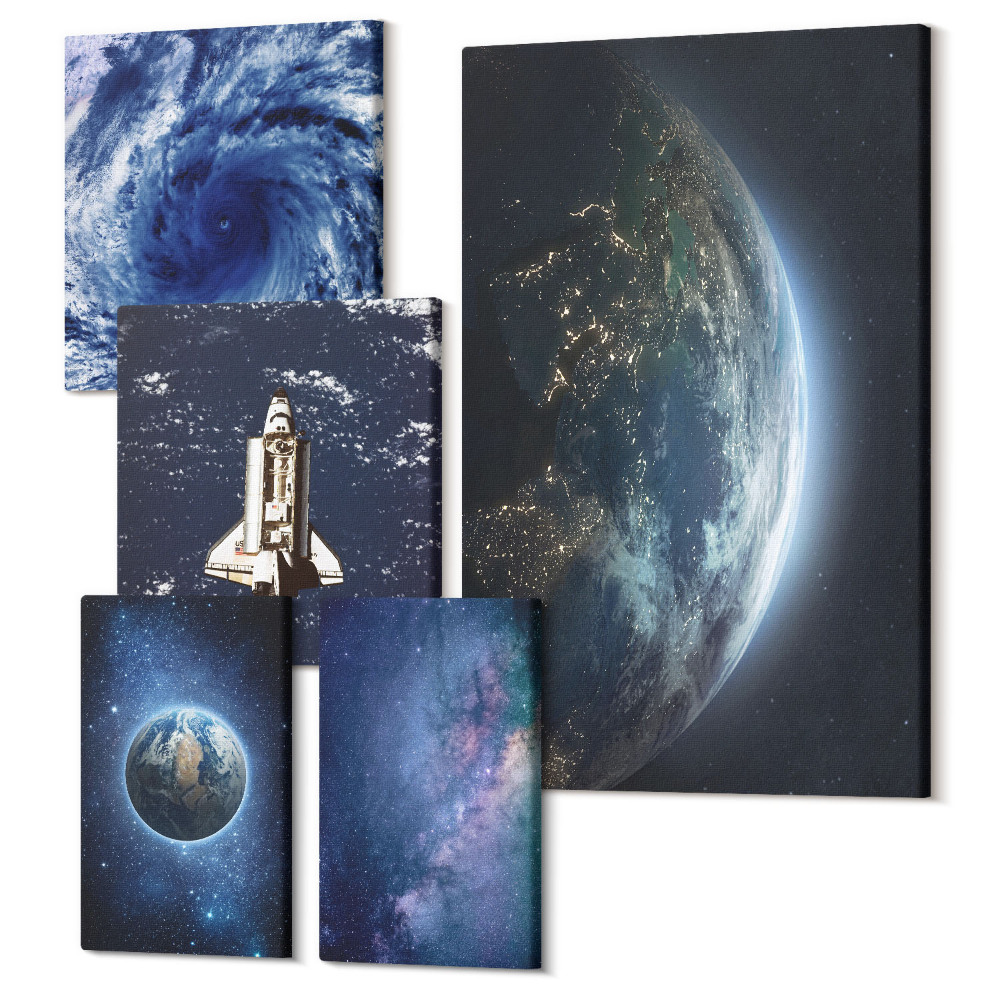 Tablouri canvas set 5 piese Peisaje spațiale vederi ale Pământului și ale spațiului cosmic
